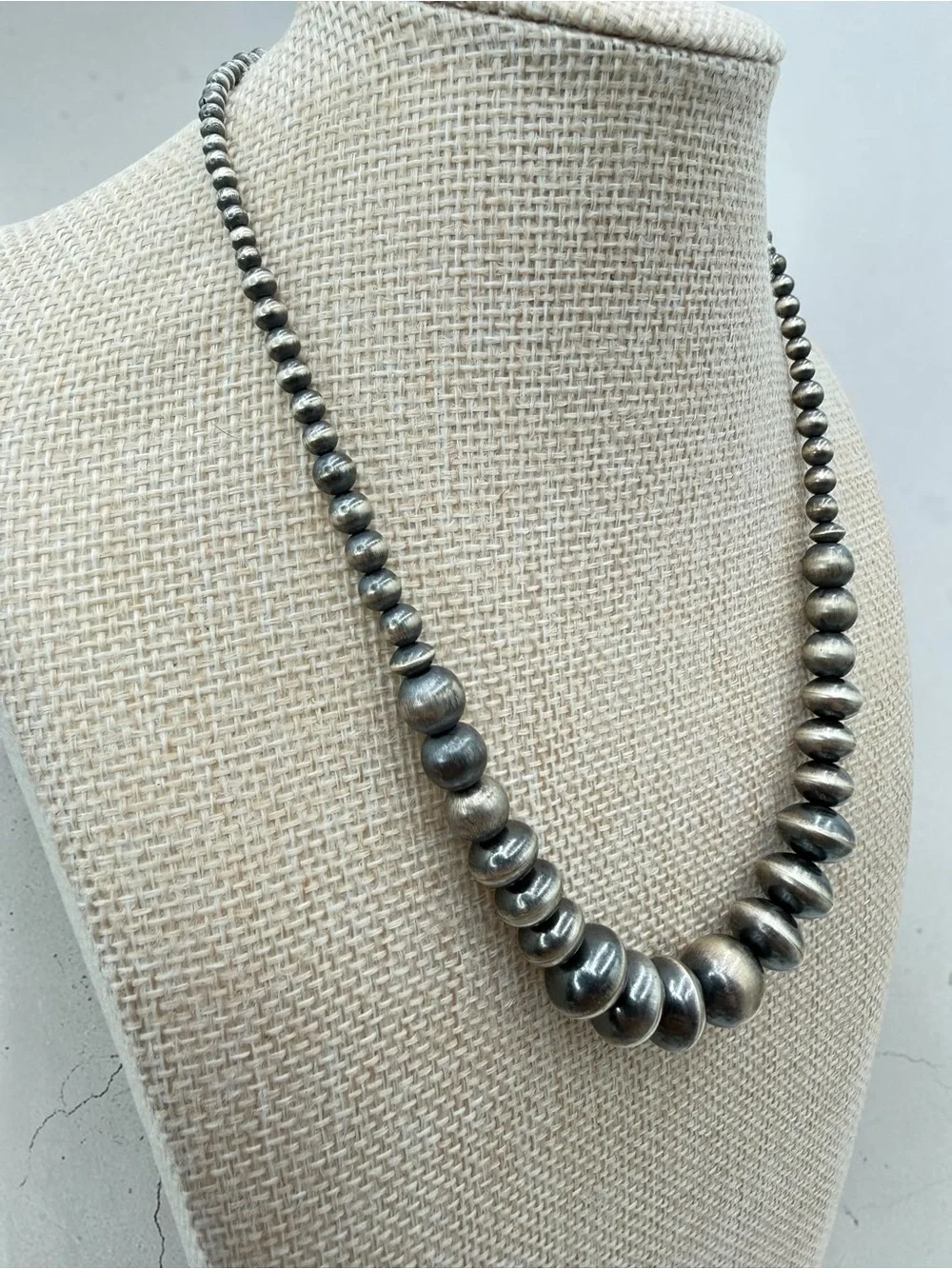 NWT Navajo Pearl Sterling Silver Graduated Bead Necklace 15” + 2” Ext Southwest